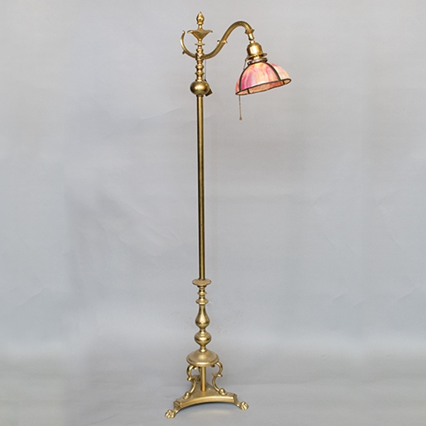 Victorian Style Floor Lamp: Marbled Glass Shade Bridge Arm