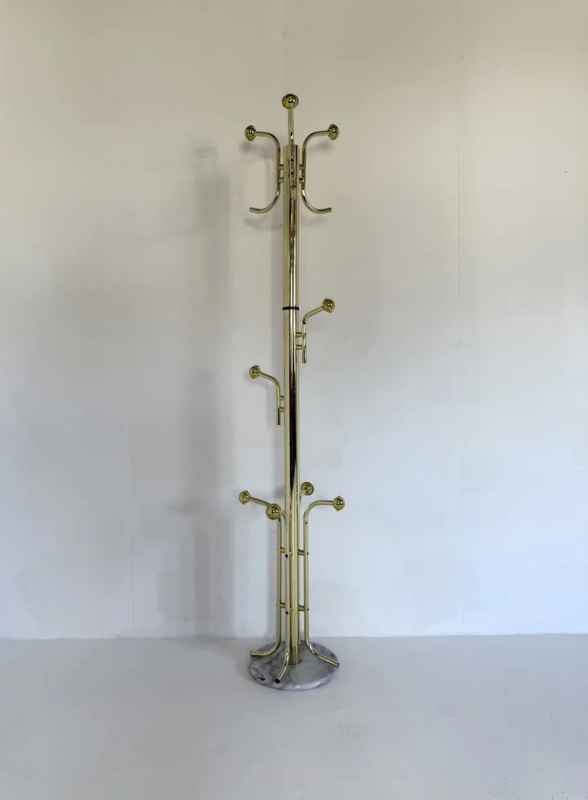 Vintage 80s Coat Rack with Marble Base & Ball Finials