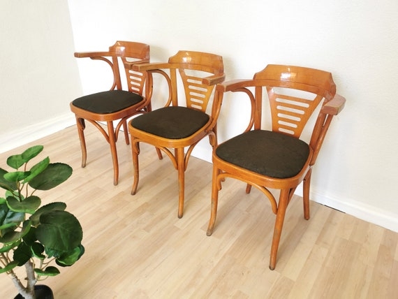 Vintage Bentwood Armchair: Slatted Backrest, Glossy Finish, Pub Style