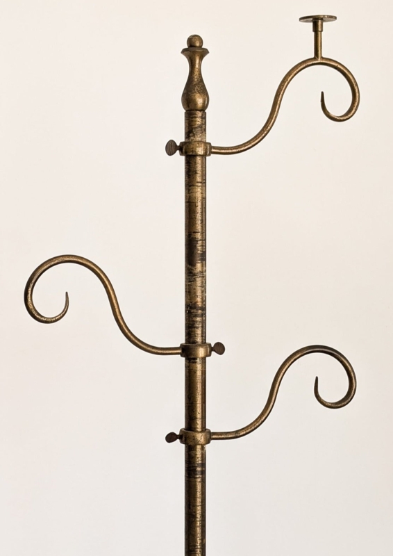 Vintage Brass Coat Rack with Adjustable Hooks & Scroll Arms