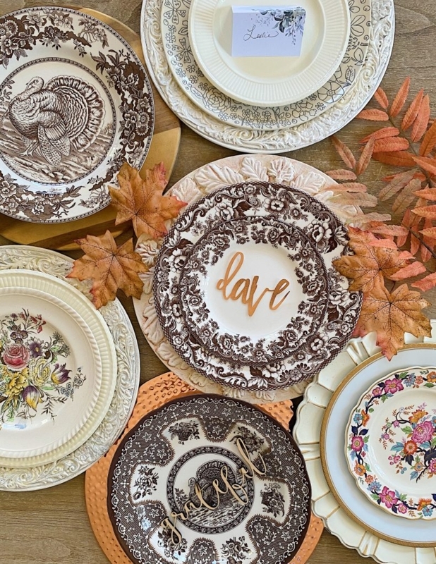 Vintage Brown Transferware Plates with Turkey Motif for Farmhouse Decor