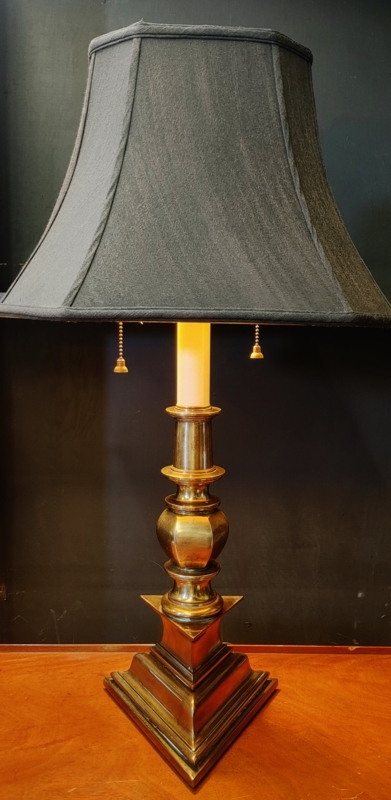 Vintage Candlestick Lamp: Double Pull Chains, Tiered Square Base