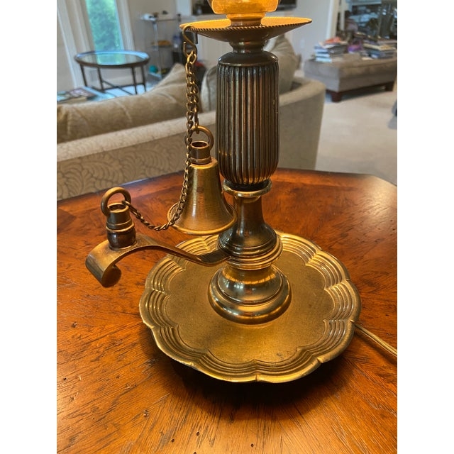 Vintage Candlestick Table Lamp with Hanging Bell Snuffer Detail