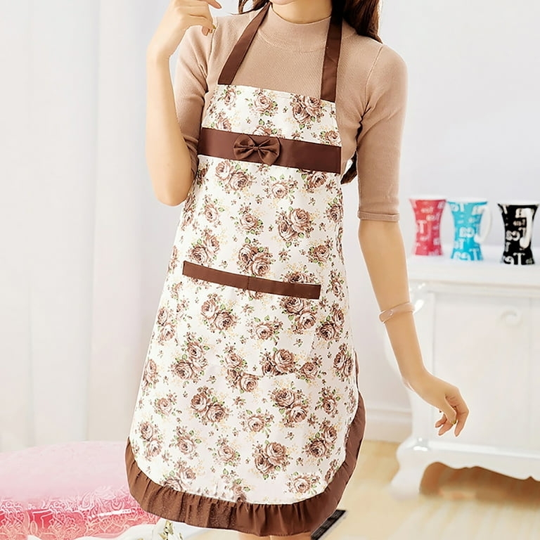 Vintage Floral Kitchen Apron, Ruffled Hem, Rose Pattern, Bow Detail