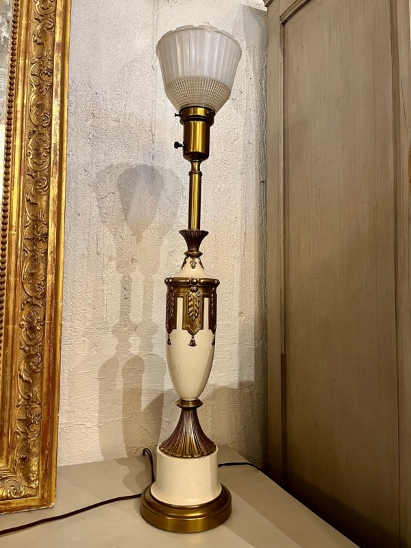 Vintage Ivory Porcelain Lamp with Brass Accents  Le Chateau