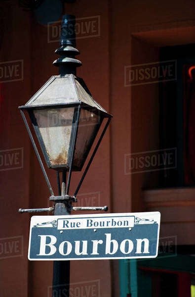 Vintage Lamp Post featuring Navy Blue Bourbon Street Sign