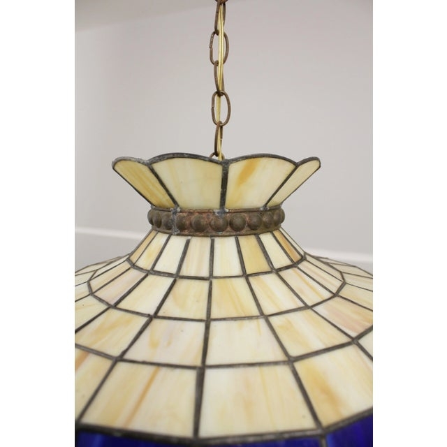 Vintage Slag Glass Chandelier with Scalloped Collar and Beaded Trim