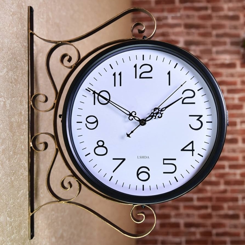 Vintage Station Clock with Double-Sided Antique Gold Finish