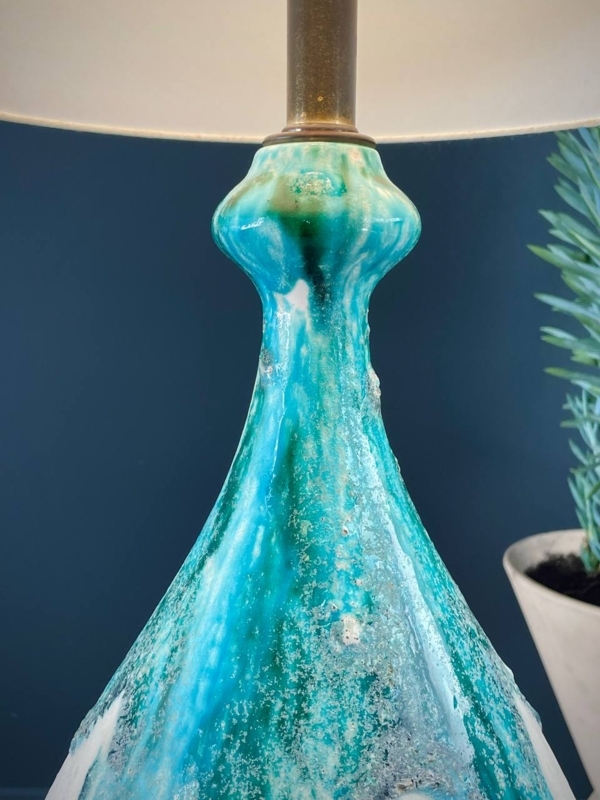 Vintage Turquoise Table Lamp, Reactive Bottle Silhouette