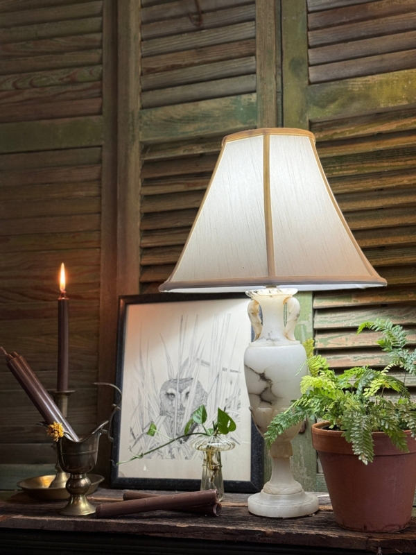 Vintage Urn Table Lamp Base: Alabaster with Scrolled Handles