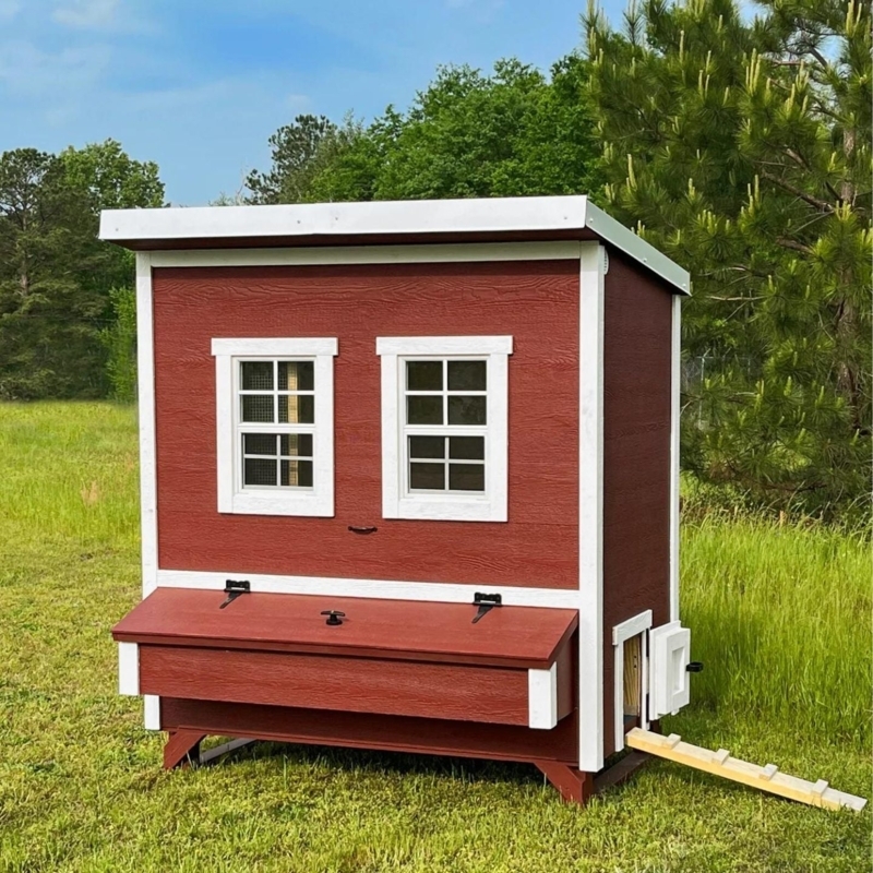 Walk-In Chicken Coop Barn Red Farmhouse Style with Multi-Pane Windows