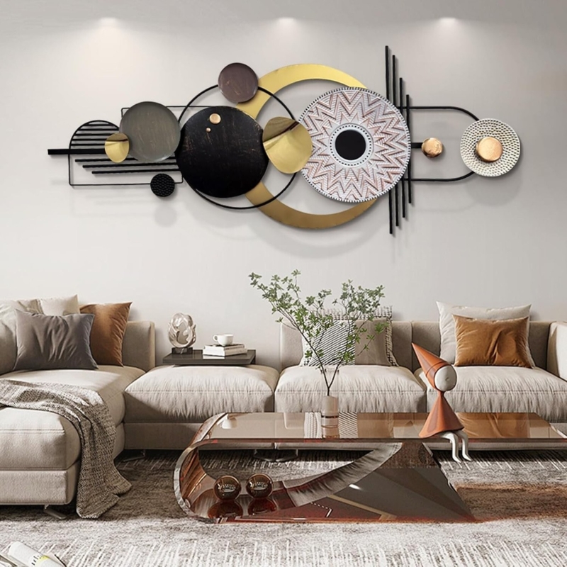 Wall Art Chevron Pattern Disk Layered Geometry Mixed Metal