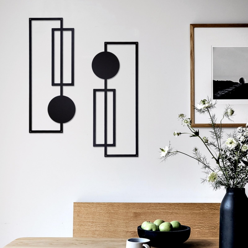 Wall Art Circular Accents Open Frame Geometric Metal Vertical