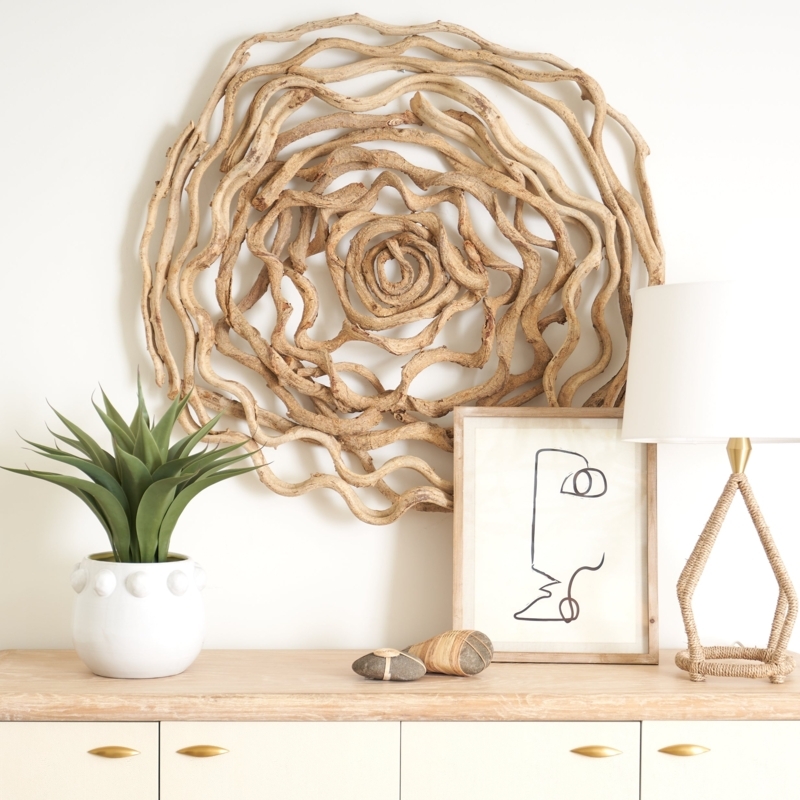 Wall Art Concentric Vine Swirl Sculptural Relief Natural