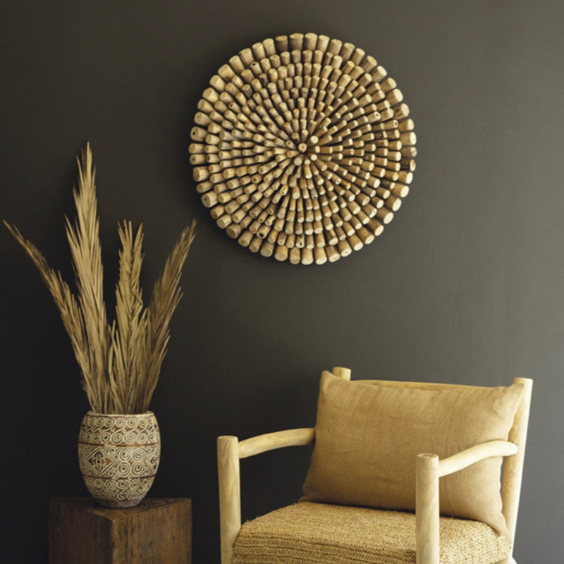 Wall Art Driftwood Cylinders Radial Sunburst Natural Wood