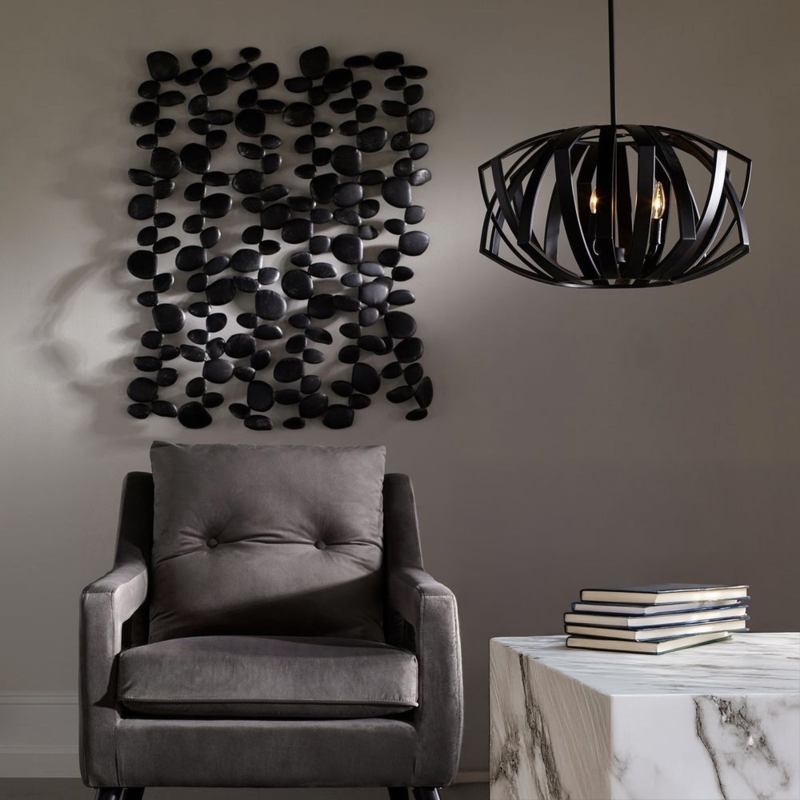 Wall Art Forged Iron Organic Stone Shapes Matte Black Vertical Decor
