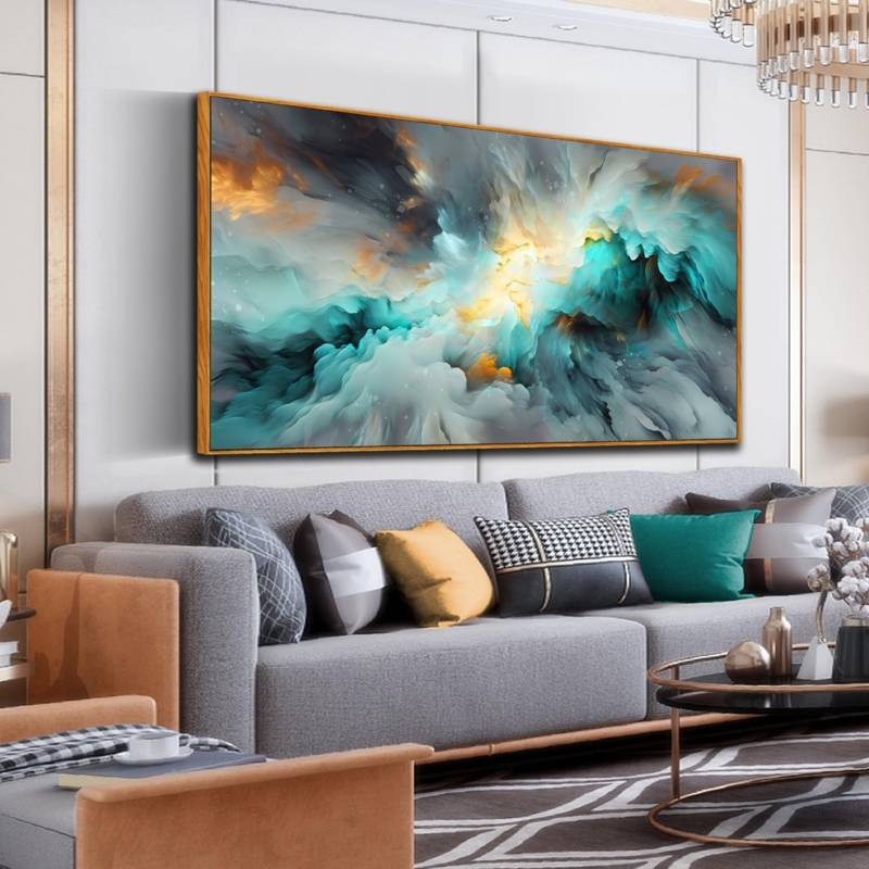 Wall Art: Oversized Canvas with Teal Gold Swirls