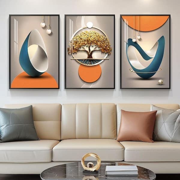 Wall Art Set: Modern Triptych Featuring Metallic Gold Tree Motif