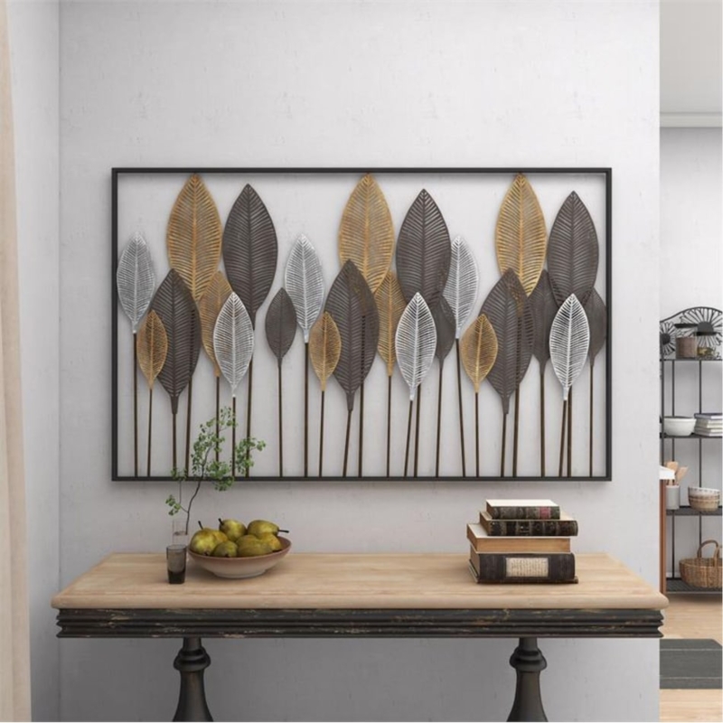 Wall Art Tri-Tone Finish Leaf Vein Texture Botanical Motif Decor
