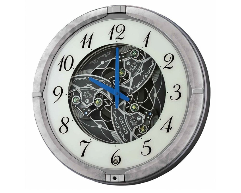 Wall Clock Animated Rotating Dial Cobalt Blue Hands Marbled Frame
