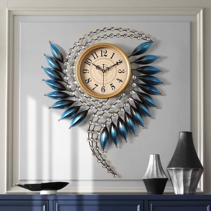 Wall Clock Asymmetrical Spiral Blue Petal Accents Metallic