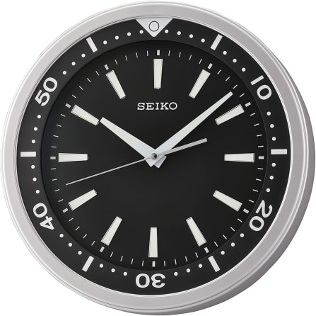 Wall Clock Diver Watch Dial Silver Metallic Frame Matte Black