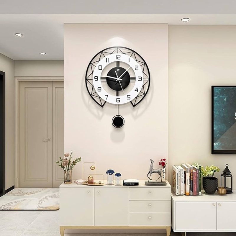Wall Clock Geometric Wireframe Suspended Pendulum Dual Tone Face