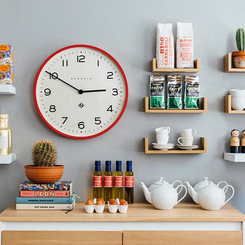 Wall Clock Large Round Bold Red Frame High Contrast Numerals Eclectic