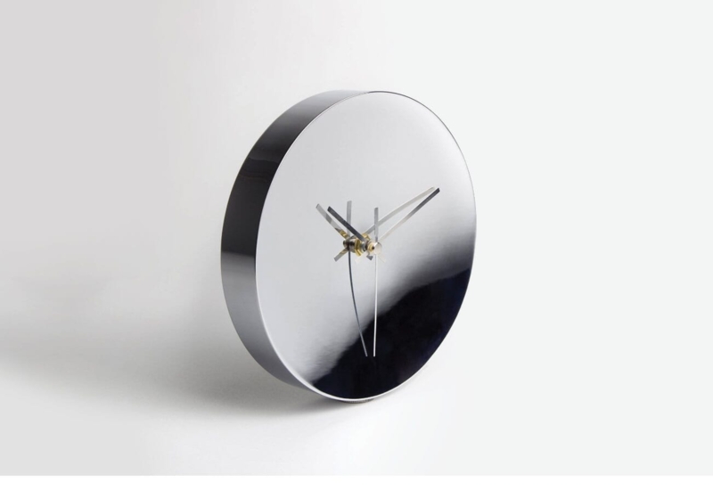 Wall Clock Minimalist Mirrored Chrome Face Deep Rim Ultra Modern