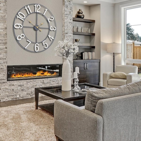 Wall Clock Oversized Charcoal Open Frame White Arabic Numerals Farmhouse