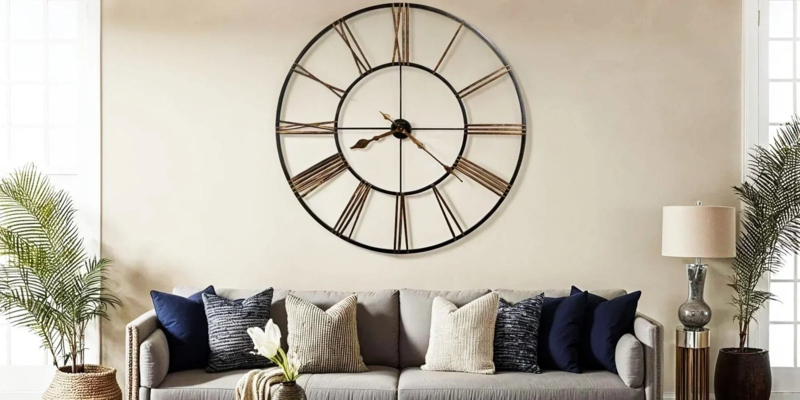 Wall Clock Oversized Metal Open Frame Roman Numerals Farmhouse