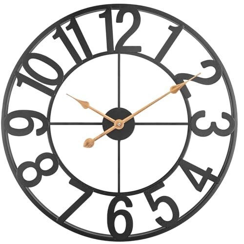 Wall Clock Skeleton Matte Black Cutout Numerals Spade Hands Industrial