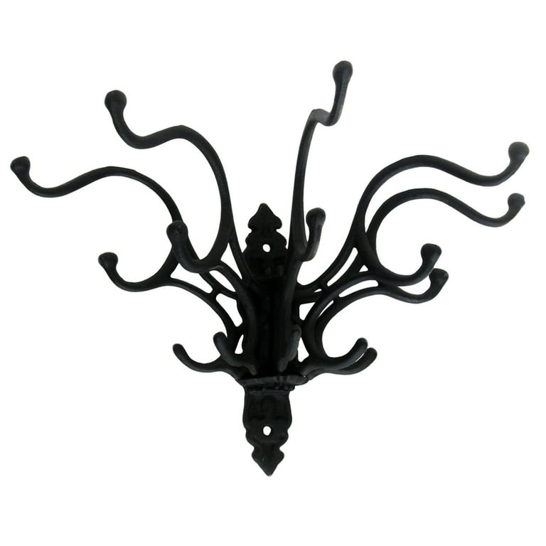 Wall Coat Rack Antique Style 15 Folding Hooks Serpentine Arms Cast Iron