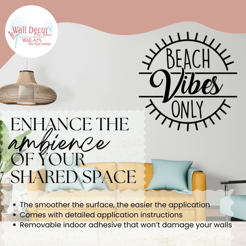 Wall Decal Beach Vibes Only Sunburst Graphic Matte Black Vinyl Quote