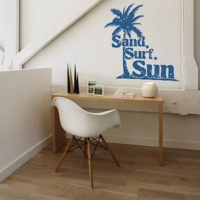 Wall Decal Distressed Typography Art Palm Tree Graphic Coastal Decor
