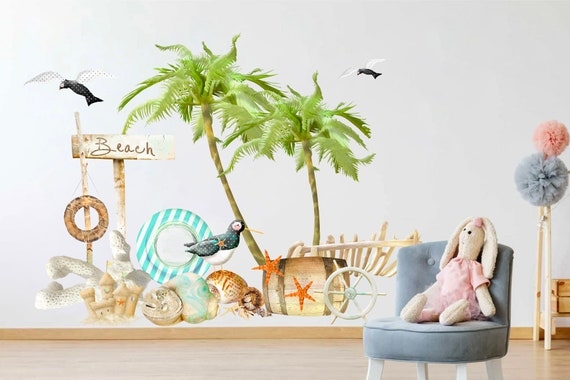 Wall Decals Beach Sign Detail Palm Trees Starfish Whimsical Nursery