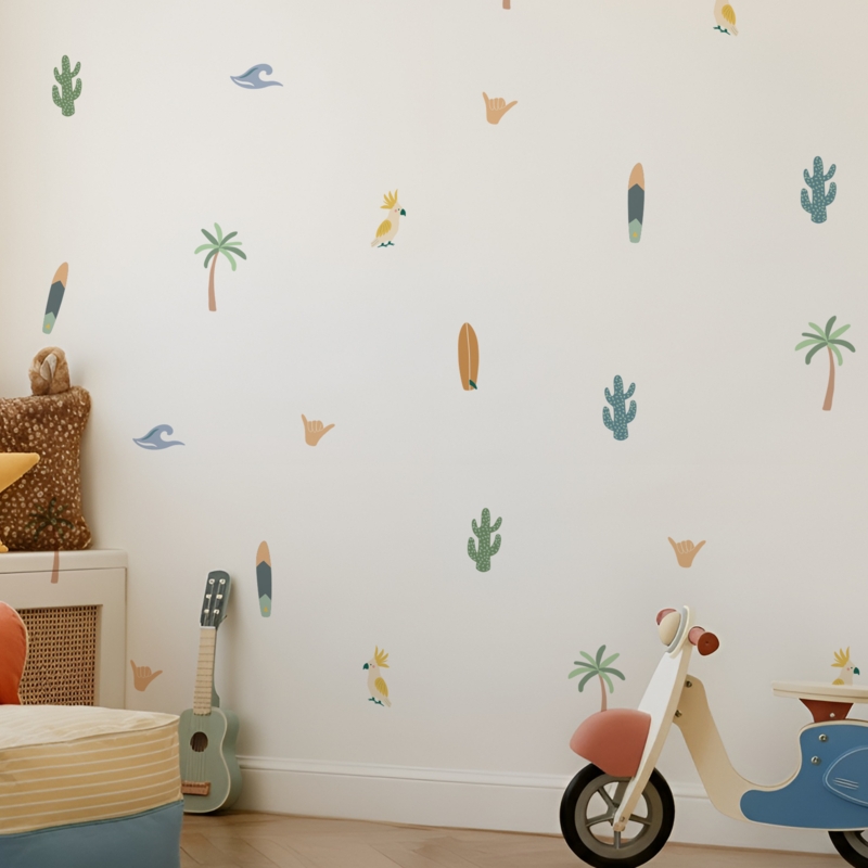 Wall Decals Boho Surf Palm Hand Drawn Style Earthy Tones Nursery Art