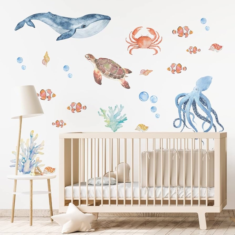 Wall Decals Coastal Baby Room Watercolor Motifs Scandi Nursery Decor