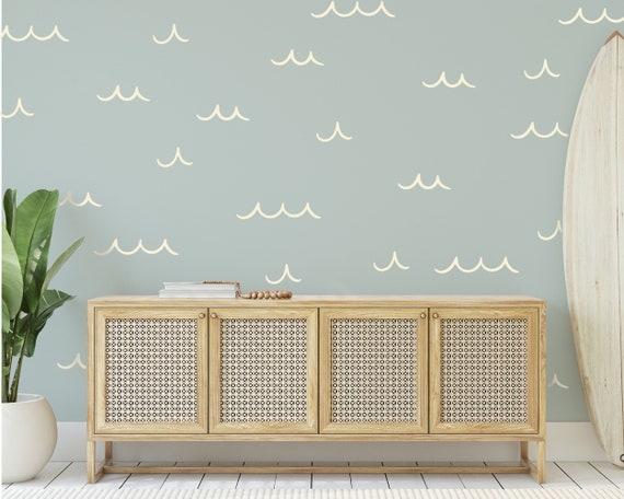 Wall Decals Minimalist Wave Pattern Cream Coastal Nursery Decor