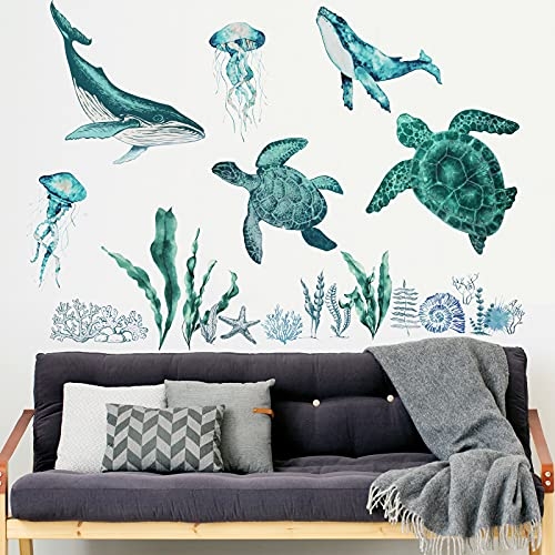 Wall Decals Watercolor Ocean Life Nautical Motifs Sea Turtle Decor
