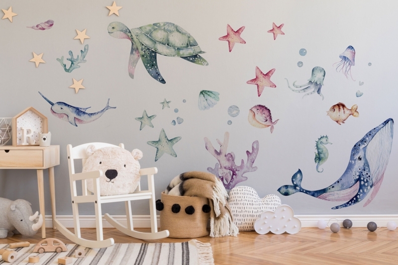 Wall Decals Watercolor Sea Creature Motifs Whimsical Nursery Art