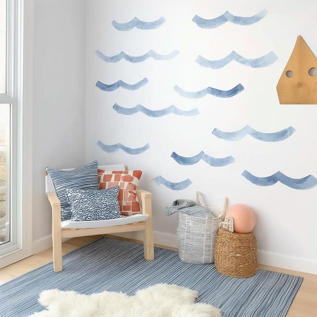Wall Decals Watercolor Wave Pattern Organic Shapes Blue Nursery Decor