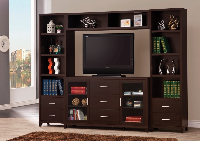 Wall Entertainment Center 4-Piece Modular Set with Bridge Shelf