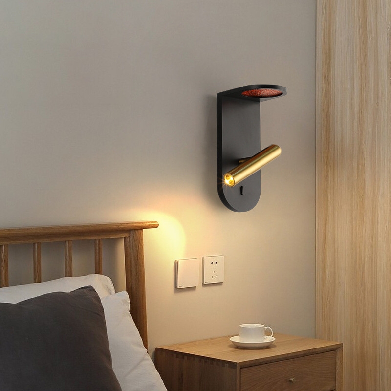 Wall Lamp: Swivel Reading Light With Warm Stained Glass Accent