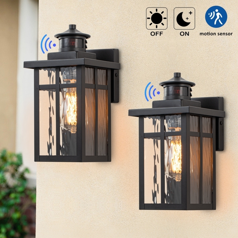 Wall Lantern with Motion Sensor and Seeded Glass Porch Light