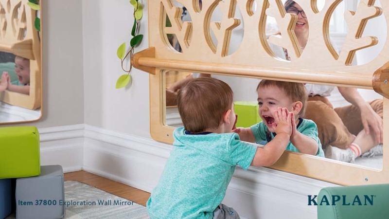 Wall Mirror with Wooden Pull Up Bar and Decorative Leaf Cutouts