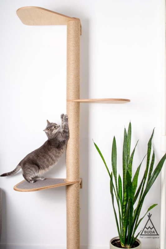 Wall Mounted Cat Tree with Scandinavian Wood Platforms