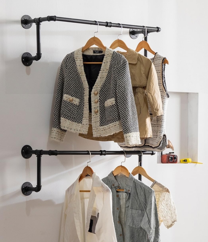 Wall Mounted Clothing Rack with Industrial Pipe Fittings