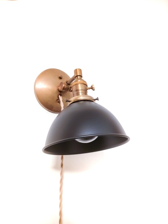 Wall Mounted Sconce: Antique Brass Hardware And Twisted Fabric Cord