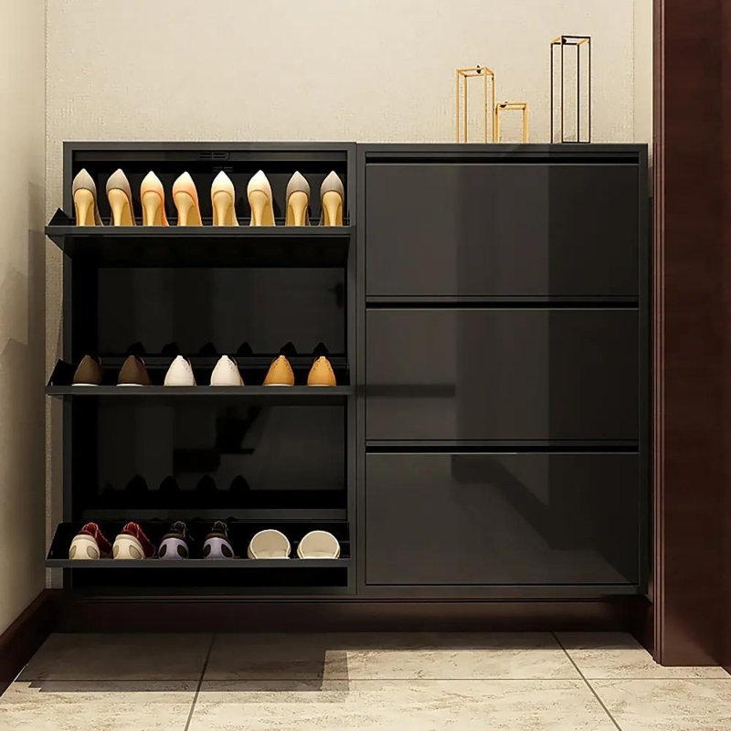 Wall Mounted Shoe Cabinet Steel Flip Drawer Ultra Narrow Profile